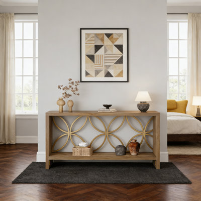 Console de style campagnard 70,9 po avec tablette de rangement à 2 niveaux, canapé d'entrée étroit avec cadre en métal pour le couloir, le salon et le vestibule