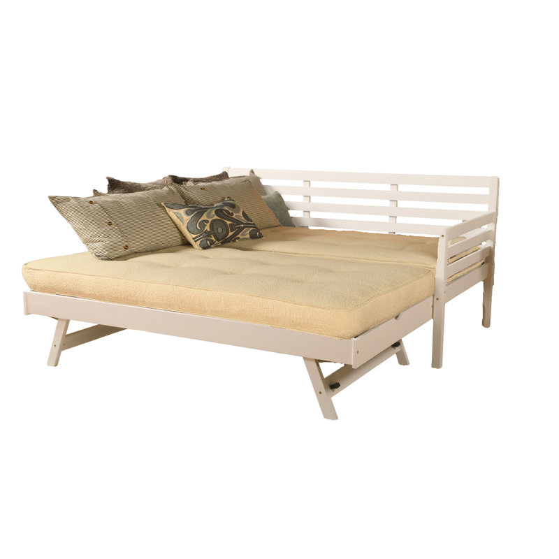 Lit de jour et lit escamotable avec matelas Alhamdi Boho, Blanc, Canton crème
