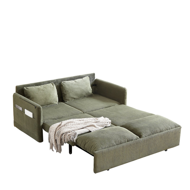 31 lit convertible avec lit escamotable, velours côtelé doux, 2 coussins, poches latérales pour le salon, lit escamotable ajustable, style appartement
