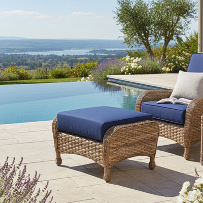  Mobilier d'extérieur Sorento, repose-pieds en osier tissé durable avec coussin Sunbrella hydrofuge, mobilier de patio élégant pour terrasse et jardin (L 20 po x l 30 po x H 16 po)