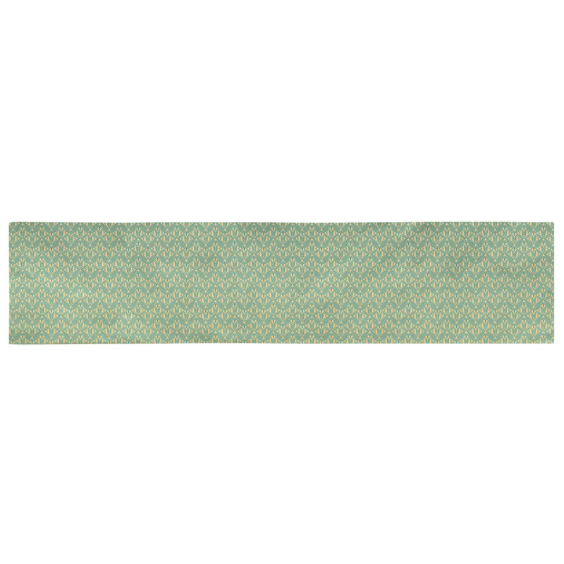 Chemin de table art déco Avicia, 72 po x 16 po, Polyester sergé, Vert / Jaune