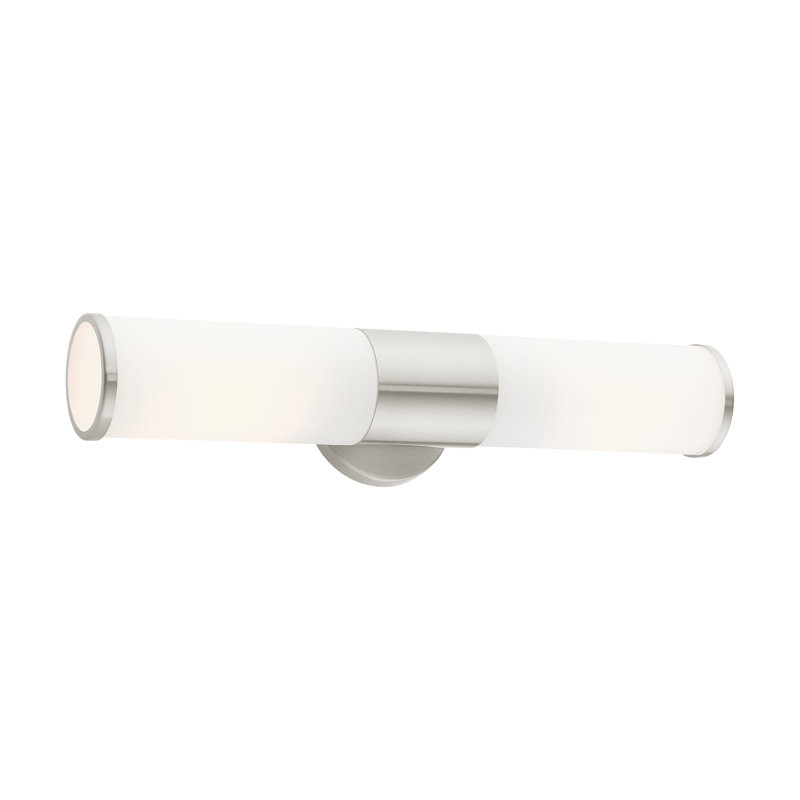 Brushed Nickel 2-Light Vanity with Satin Opal Glass Shades