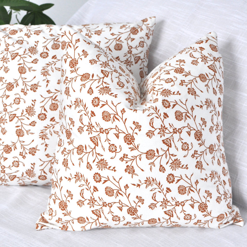 Floral Pillow Covers Vintage Flowers On Vine Design, Cotton Cushion Cover With Botanical Pattern Pack of 2, 20"H x 20"W