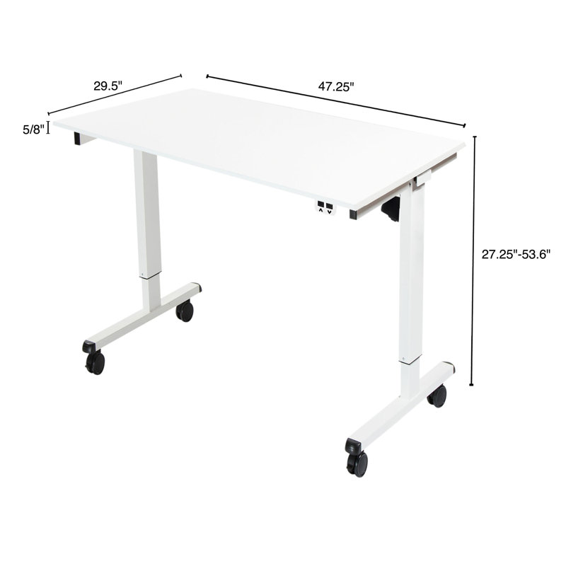 Adjustable Metal Base Standing Desk, Gloss White/White, 27.25" H x 47.25" W x 29.5" D