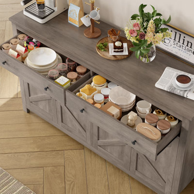 55" Farmhouse Console Table with Storage - Entryway Cabinet with Drawers & Adjustable Shelves for Hallway, Living Room