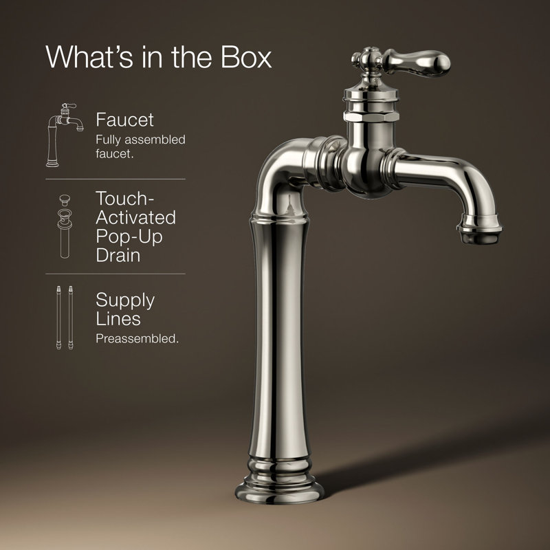 Artifacts Gentleman's Single Hole Bathroom Faucet with Drain Assemby, Vibrant Polished Nickel