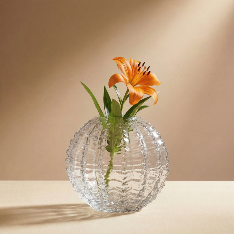 Vase en verre nervuré 6 "Sonora pour fleurs fraîches Sonora (transparent), 6 pouces de hauteur, Transparent