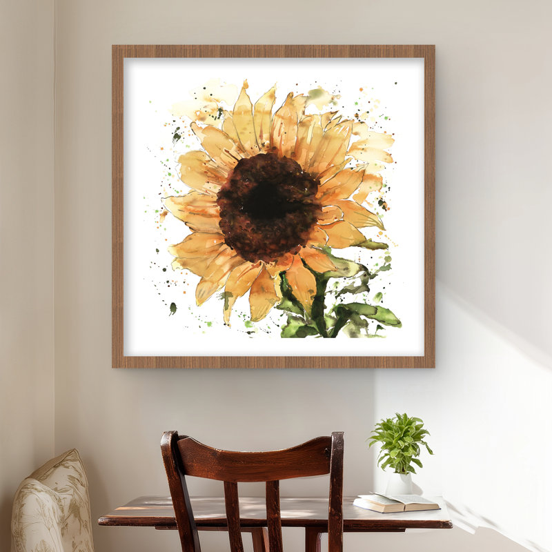 Grand motif tournesol encadré mat | Décoration florale verte