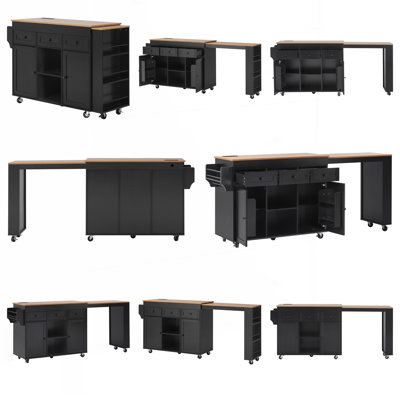 Îlot de cuisine 85,5 "avec table de salle à manger extensible