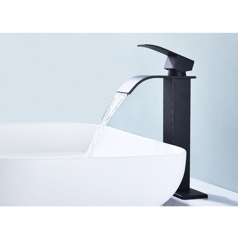 Waterfall Spout Bathroom Sink Faucet In Matte Black, Single Handle Function For Smooth Water Supply Faucet, Black Hue, Handle, Constructed With Stainless Steel