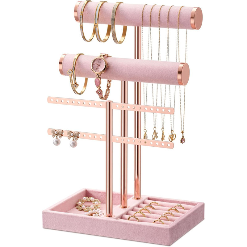 3-tier Pink Velvet Jewelry Organizer Stand