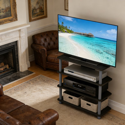 Meuble télé, petit meuble télé / meuble télé / station de télévision à 4 étages facile à assembler, acier inoxydable