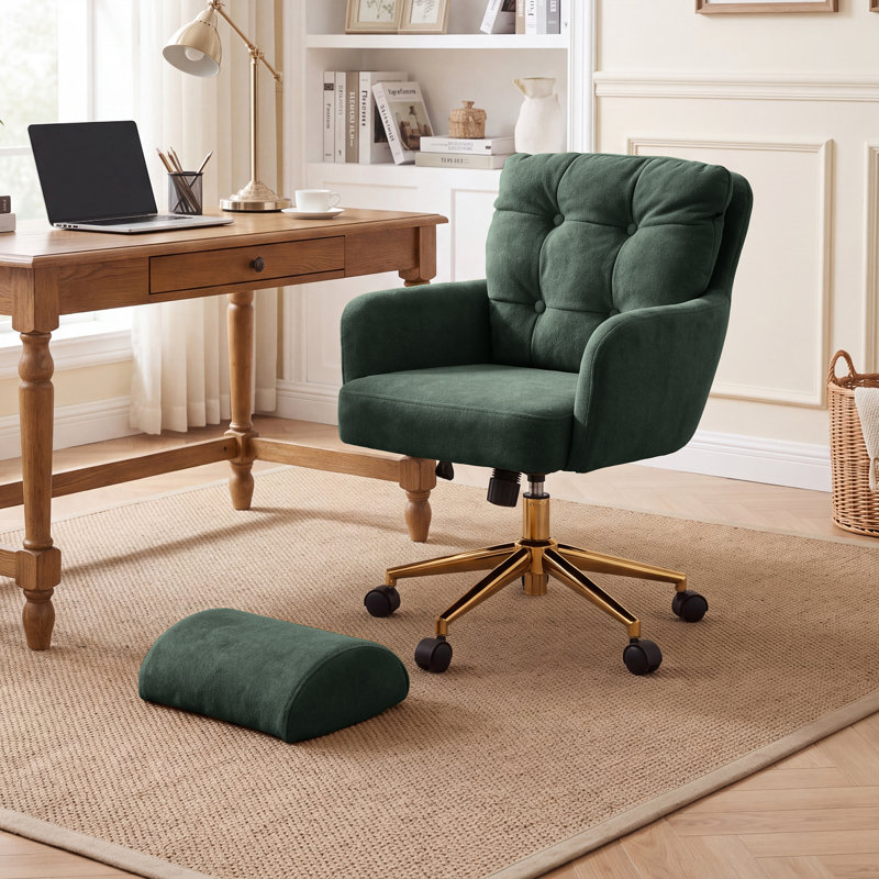 Fauteuil de bureau rembourré avec repose-pieds, Vert foncé