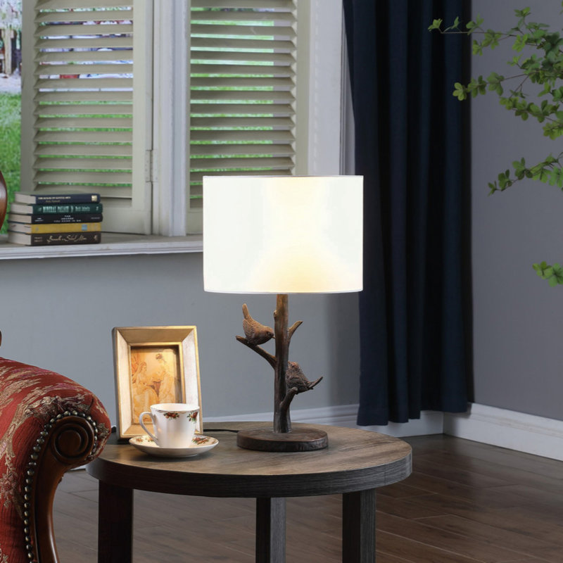 18" In Sparrow Birds On A Tree Bronze Polyresin Table Lamp, No