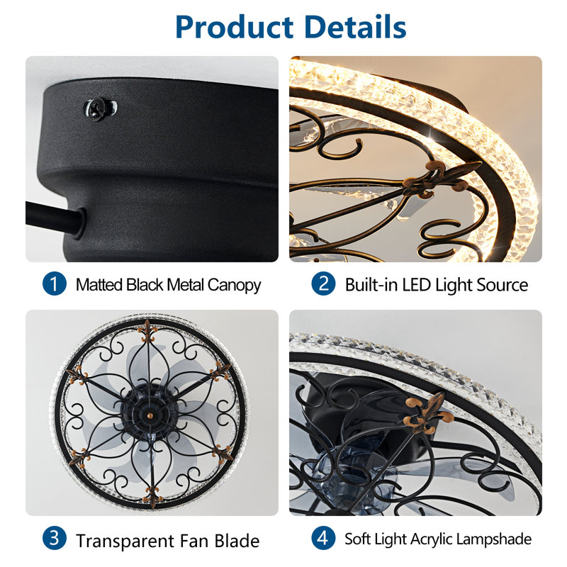 Ventilateur de plafond 20 po à cage rustique avec télécommande pour la cuisine de la chambre à coucher