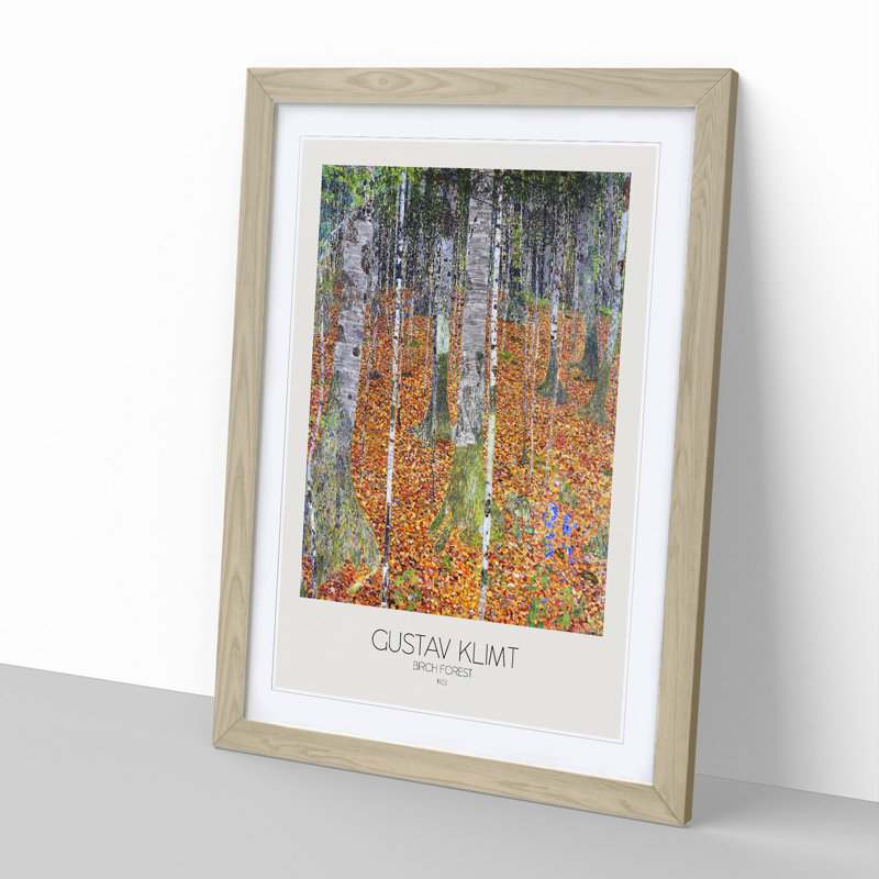 Birch Forest with Border by Gustav Klimt - Picture Frame Painting, Oak Framed, 48cm H x 36cm W x 2cm D