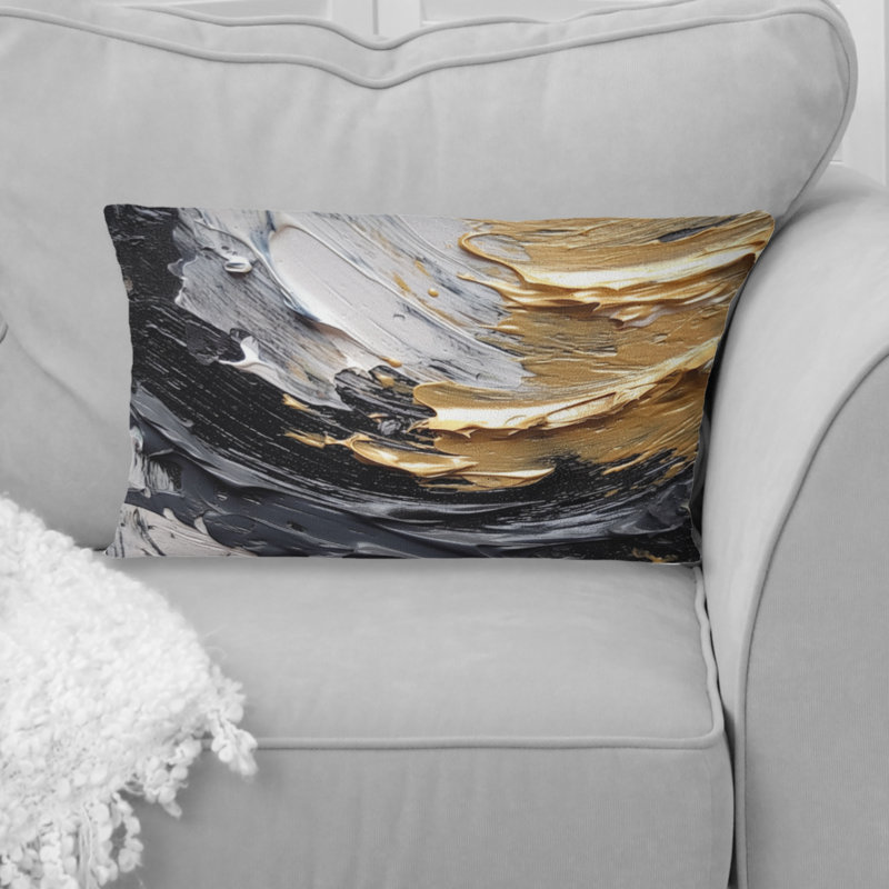 Coussin décoratif doré à spirales noires I - Abstract Spirals