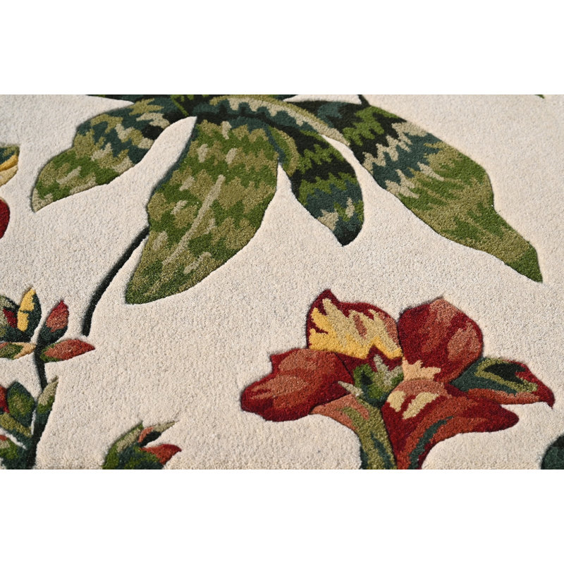 Tapis vert / rouge en laine touffeté à la main Alwina, Tapis de couloir 2 pi 6 po x 7 pi 6 po