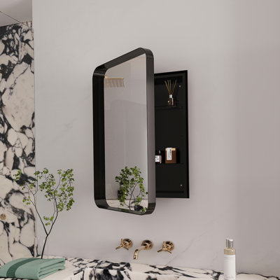 Armoire à pharmacie encastrée en métal noir 16 x 24 po avec miroir