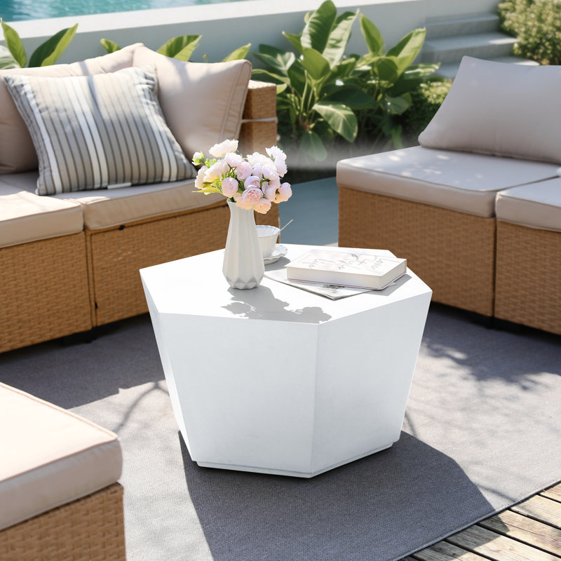 28-Inch  Outdoor Side Table, Hexagon Magnesium Oxide Coffee Table for Outdoor Patio, Gardens, Backyards, Farmhouses, Living Rooms