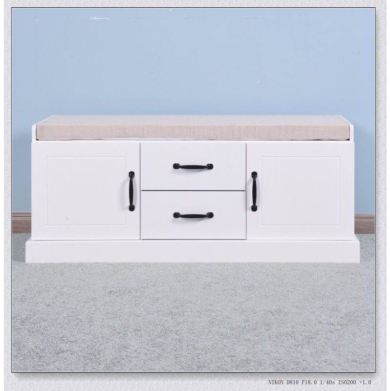 Banc en bois avec 2 tiroirs et 2 portes