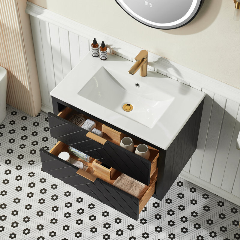 Meuble-lavabo mural simple 30 po avec lavabo en céramique