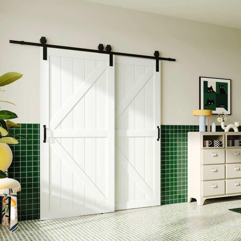 Bypass Barn Doors - Modern K- Shape Design Bypass Barn Door - Sliding Closet Door With Hardware Kit, 84" x 84"