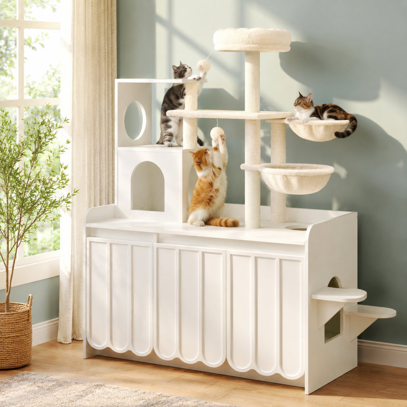 50.6" Cat Tree with Litter Box Enclosure and Storage