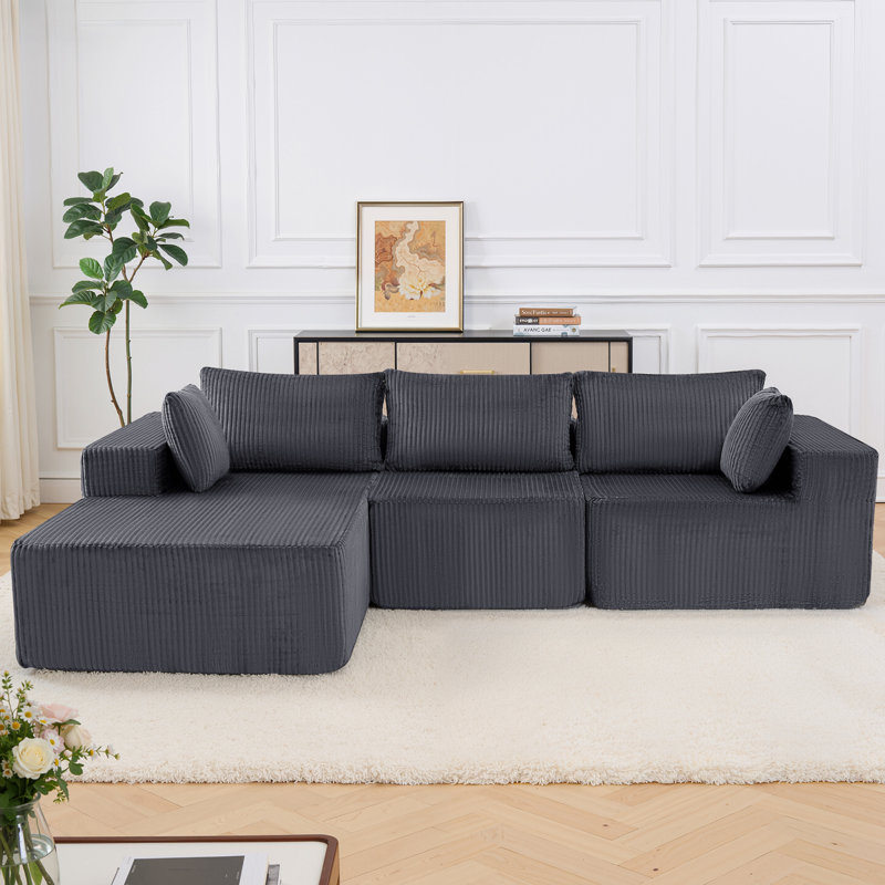  108" Boneless Couch, Cloud Sectional Couch with L-Shape Chaise, Modular Sectional Sofa with Deep Seat, Upholstered Couch for Living Room Bedroom, No Assembly Required (Left Facing Chaise)