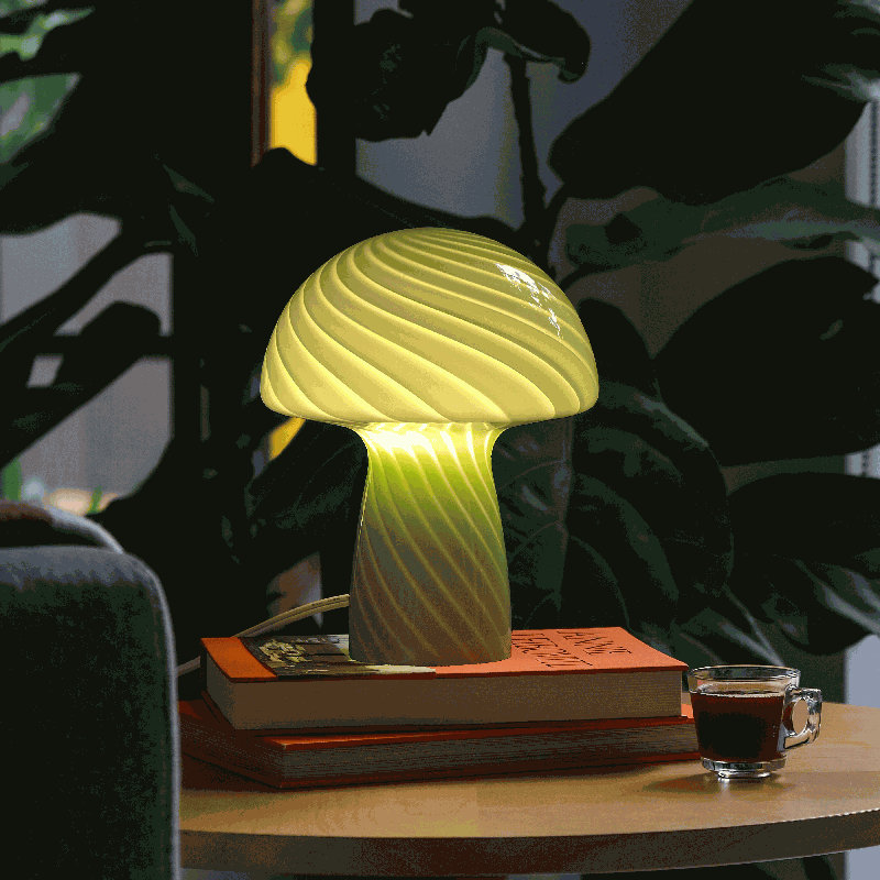 Glass Mushroom Table Lamp, Petite Close Top Jade Stripes, Lilac, Lilac