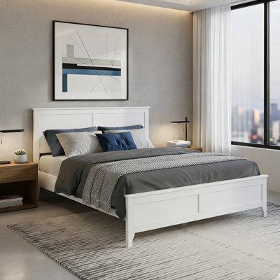White Platform Bed Frame with Headboard