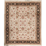 Hand-Knotted High-Quality Ivory and Black Area Rug