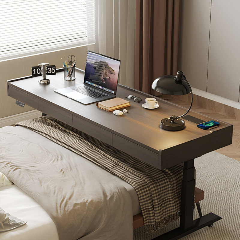 Bureau debout électrique en bois massif 90,55 "brun, H 54,33 po x l 90,55 po x P 27,56 po