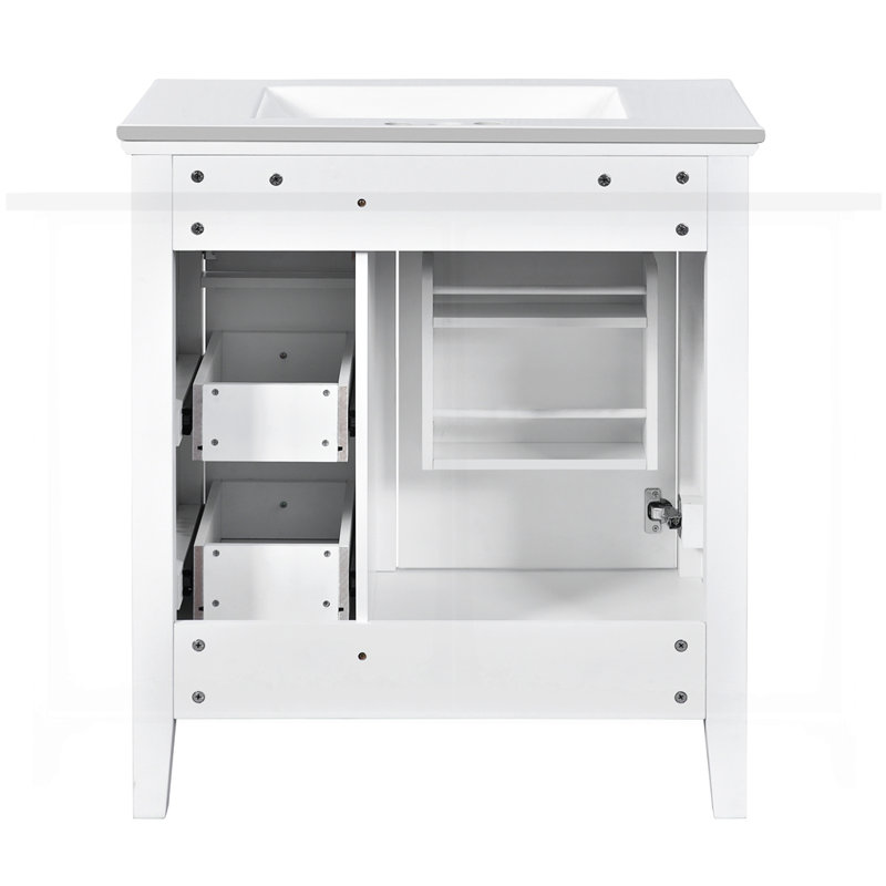 Meuble-lavabo de 30 po avec lavabo en céramique, Blanc