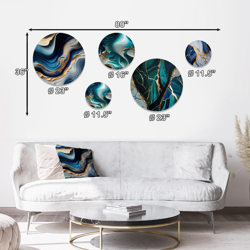 Décoration murale transitionnelle en métal Vibrant Blue and Gold Flow Art II