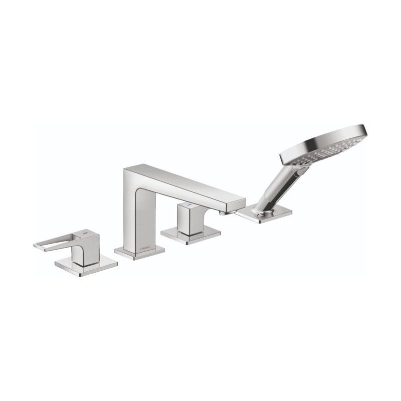 Metropol Double Handle Deck Mounted Roman Tub Faucet Trim with Diverter and Handshower, Chrome