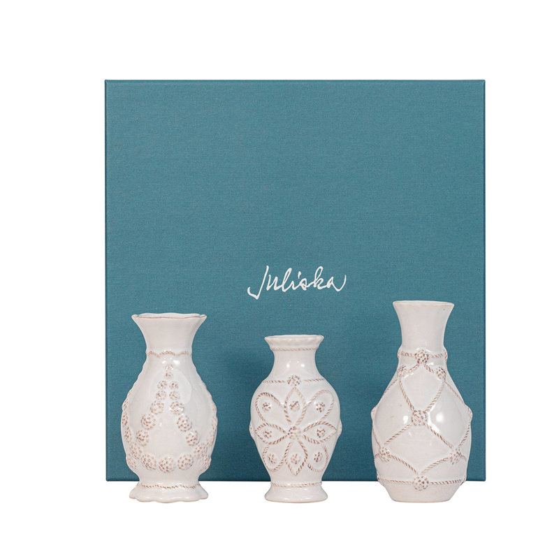 Jardins du Monde Mini 3 Piece Whitewash Table Vase Set