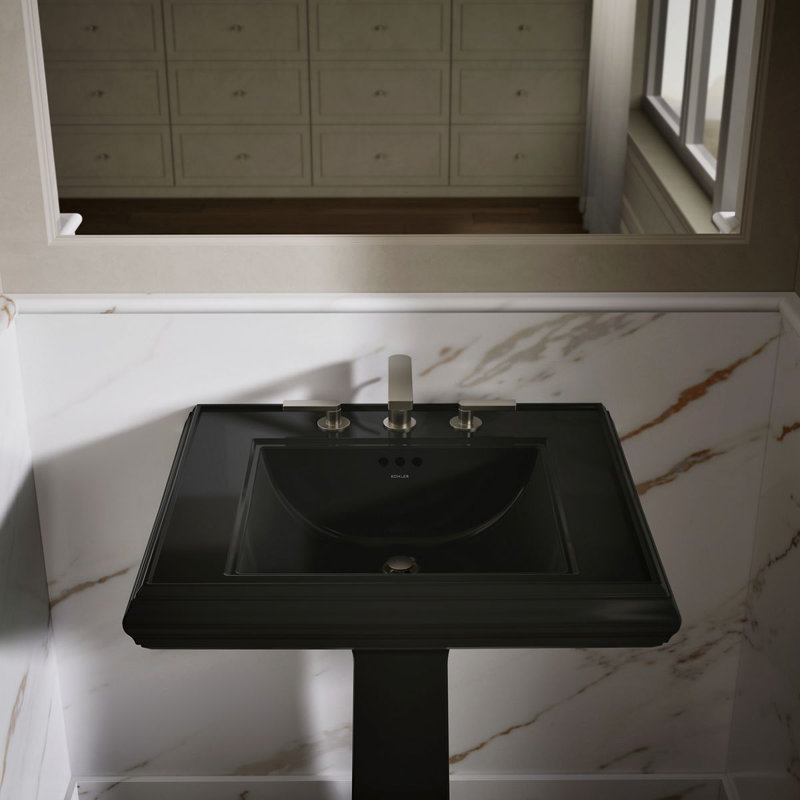 Memoirs® Rectangular Pedestal Bathroom Sink with Overflow, Black Black™, 8'' Centers
