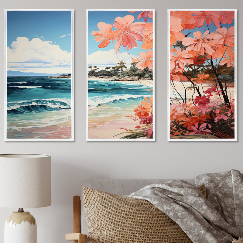 Tropical Beach Escape 4 - Coastal Tropical Wall Art, 28" H x 36" W x 1" D, White Floater Framed