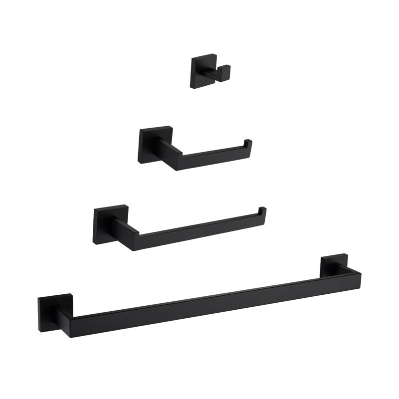 Ensemble de 4 accessoires de quincaillerie de salle de bain, Noir mat