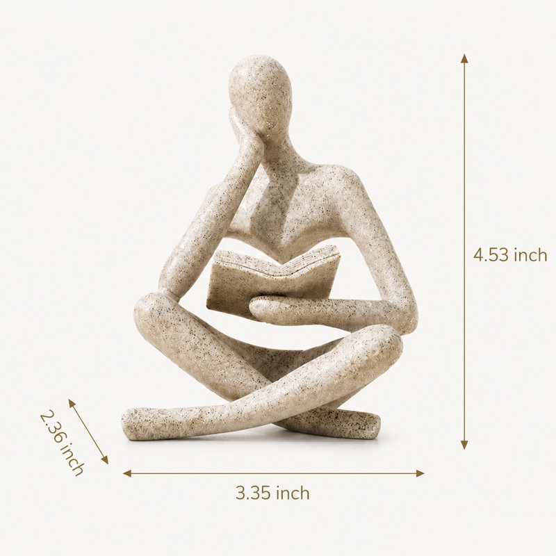 Beige Resin Reading Thinker Statue Abstract Bookshelf Decor