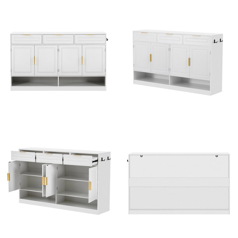 Buffet en bois avec 3 tiroirs et tablette réglable Baynard, Blanc