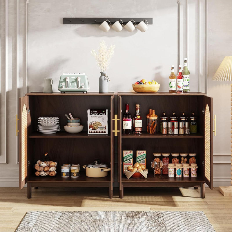 Buffet 59 po en rotin brun foncé et bois jaune (ensemble de 2)