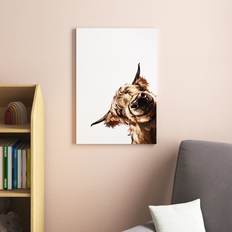 Sneaky Highland Cow by Big Nose Work - Print on Canvas, 66.04 cm H x 45.72 cm W x 1.91 cm D, No Frame