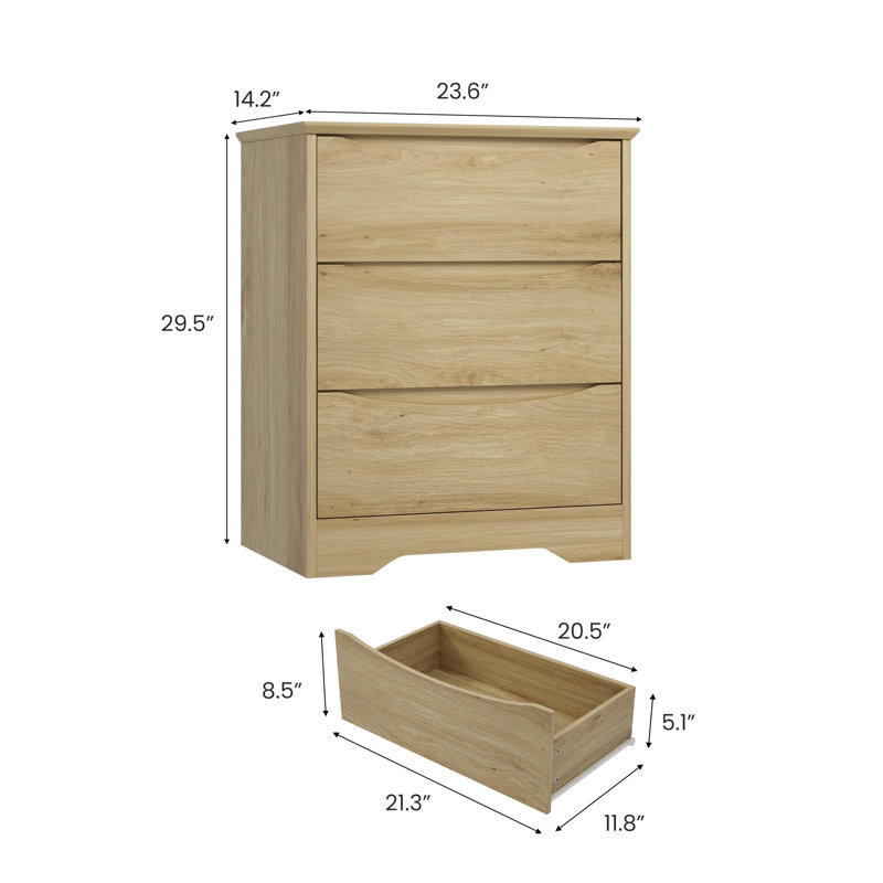 Commode en bois à 3 tiroirs, grande armoire moderne avec rangement profond, grande commode à large plateau, commode de rangement longue pour chambre à coucher, salon, couloir, chambre d'enfant