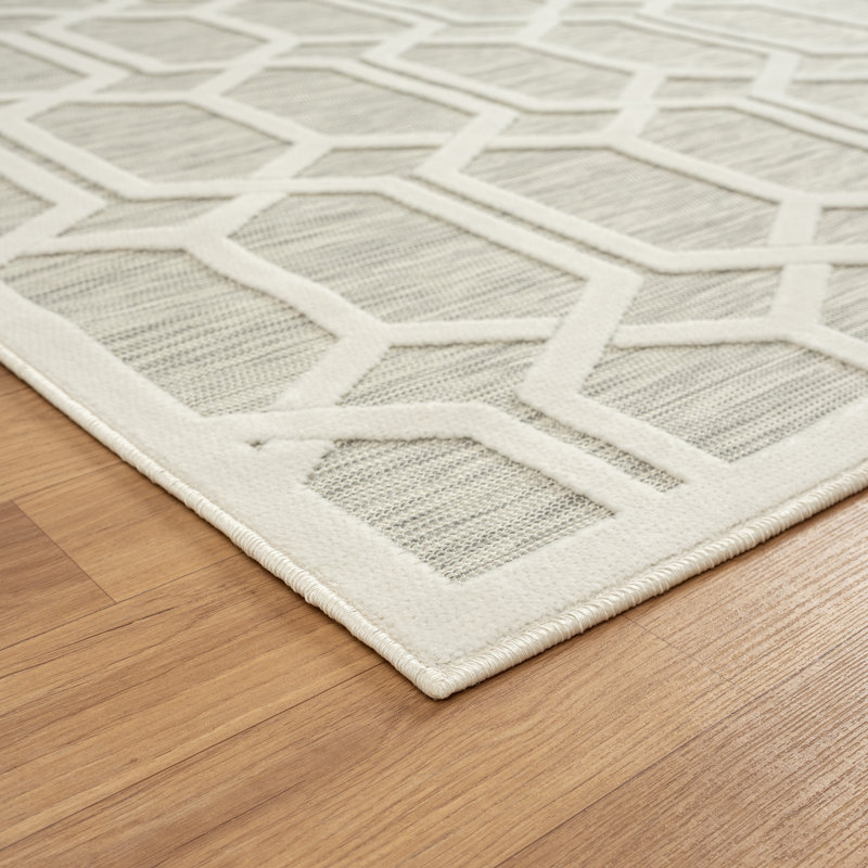 Tapis d'intérieur / extérieur gris tissé à la machine Aftin, Rectangle 5 pi x 7 pi
