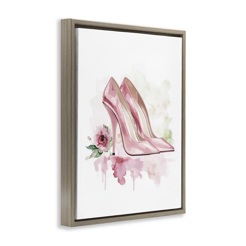 Cadre flottant Rosy Pastel Heels, design par Christine Simpson Art, H 21 po x l 17 po, Cadre flottant orme Montalcino