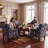 Vintage Floral Upholstered Armchair With Rolled Arms And Wooden Legs(Set Of 4)-1396417402-1396417398