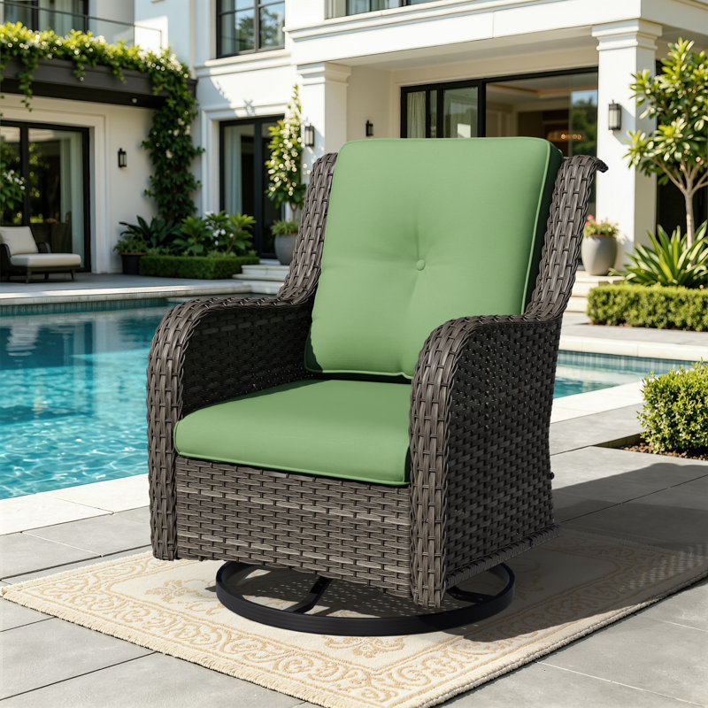 Pompidou Outdoor Rattan Swivel Chair with Cushions, Green
