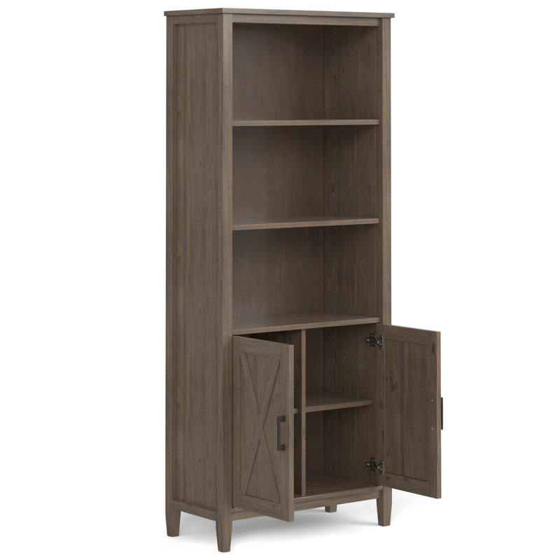 Ela Smoky Brown Solid Wood Adjustable Bookcase with Doors